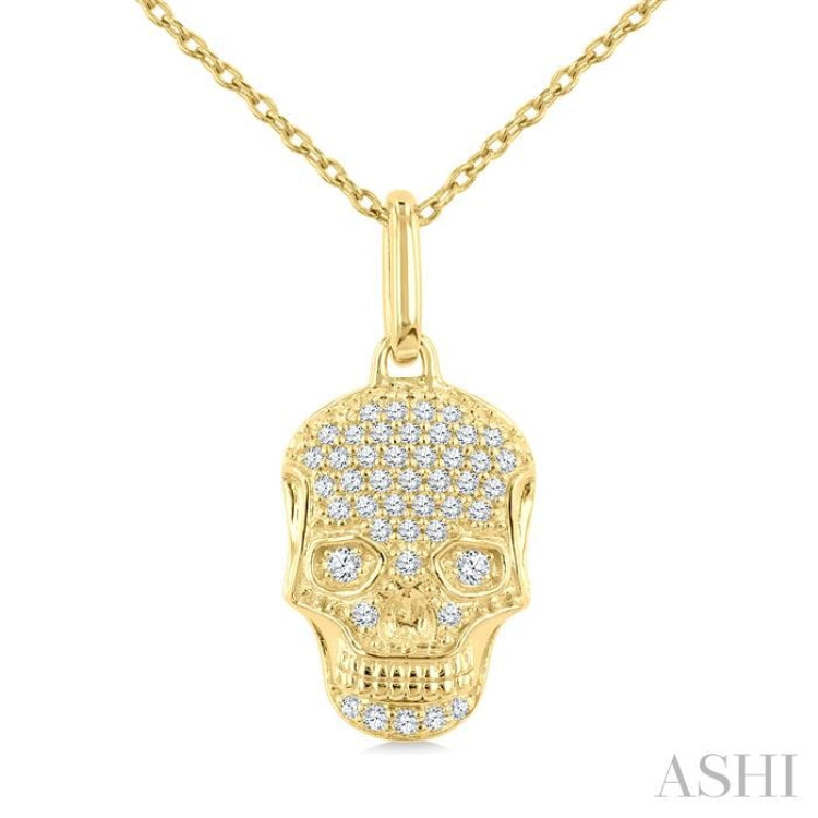 1/6 Ctw Petite Skull Round Cut Diamond Fashion Pendant With Chain in 10K Yellow Gold