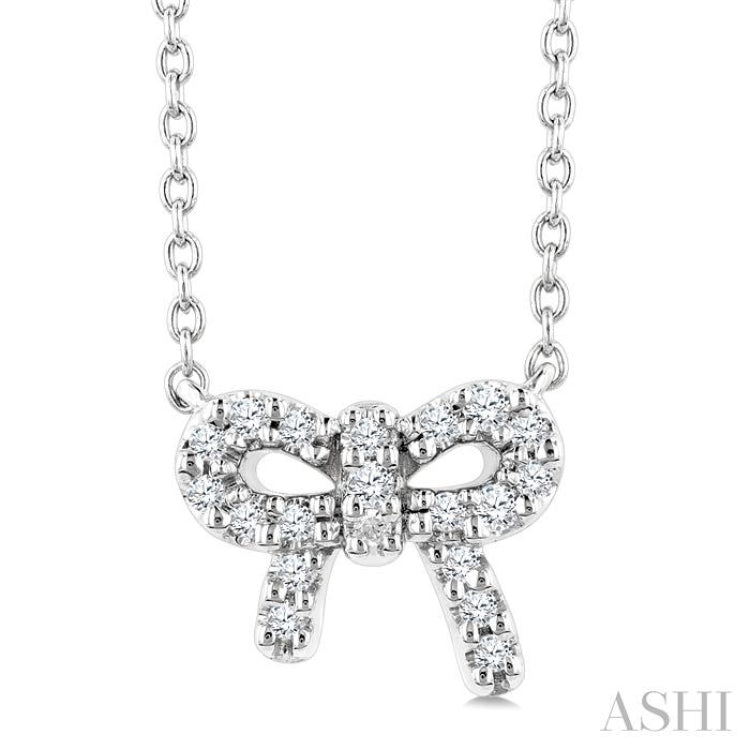 1/8 Ctw Bow Round Cut Diamond Petite Fashion Pendant With Chain in 10K White Gold