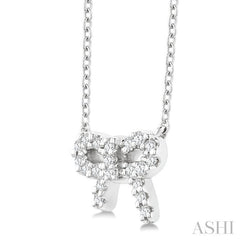 1/8 Ctw Bow Round Cut Diamond Petite Fashion Pendant With Chain in 10K White Gold