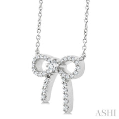 1/5 Ctw Bow Round Cut Diamond Petite Fashion Pendant With Chain in 10K White Gold