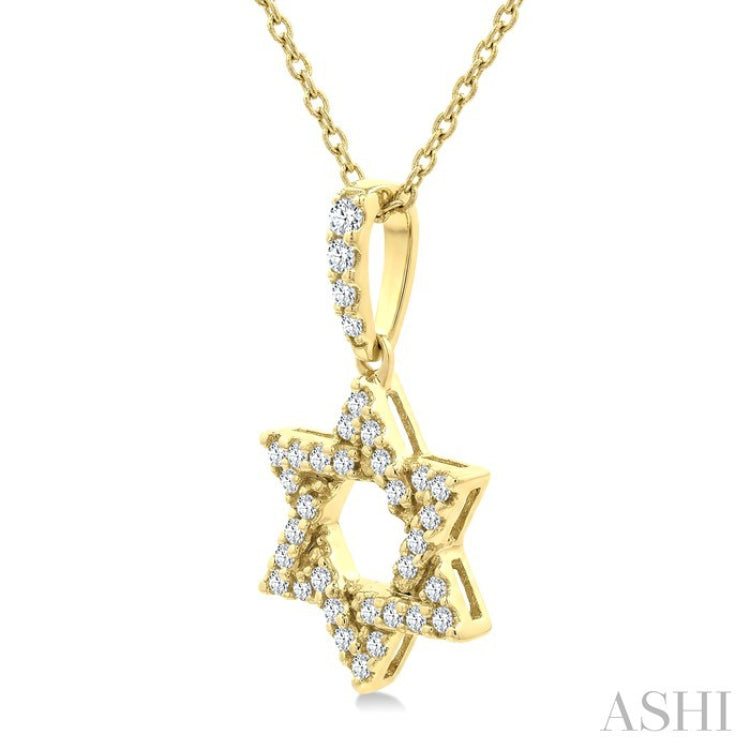 1/6 Ctw Star of David Round Cut Diamond Fashion Pendant With Chain in 10K Yellow Gold