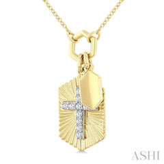 1/8 Ctw Cross Charm Fluted Round Cut Diamond Pirouette Fashion Pendant With Chain in 10K Yellow and White Gold
