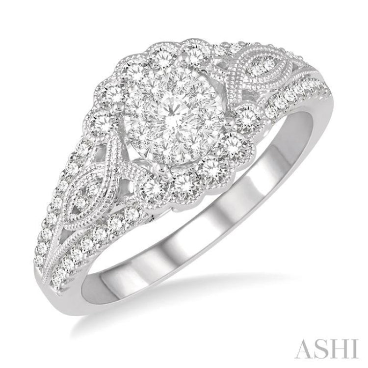 3/4 Ctw Diamond Lovebright Engagement Ring in 14K White Gold