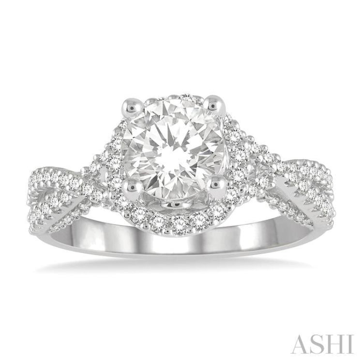 1/2 ctw Circular Center Criss-Cross Shank Round Cut Diamond Semi-Mount Engagement Ring in 14K White Gold