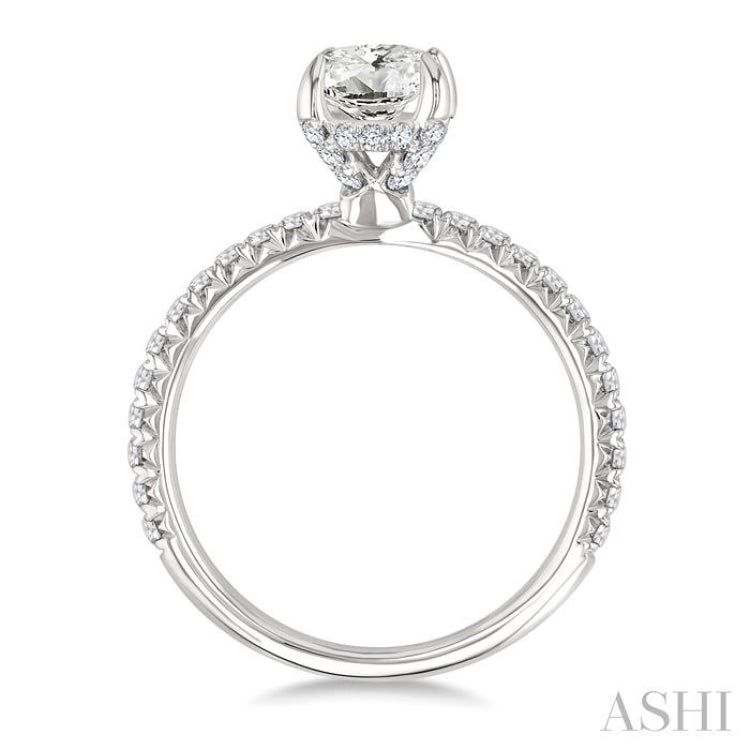 1/2 Ctw Oval Shape Semi-Mount Diamond Engagement Ring in 14K White Gold