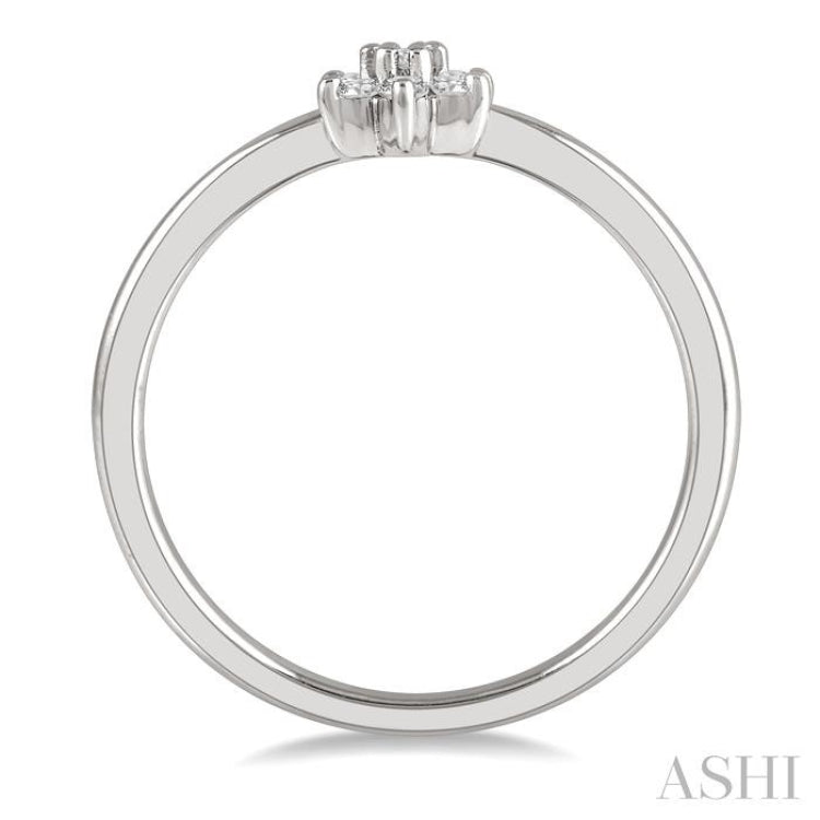1/8 Ctw Floral Motif Single Cut Diamond Petite Fashion Ring in 10K White Gold