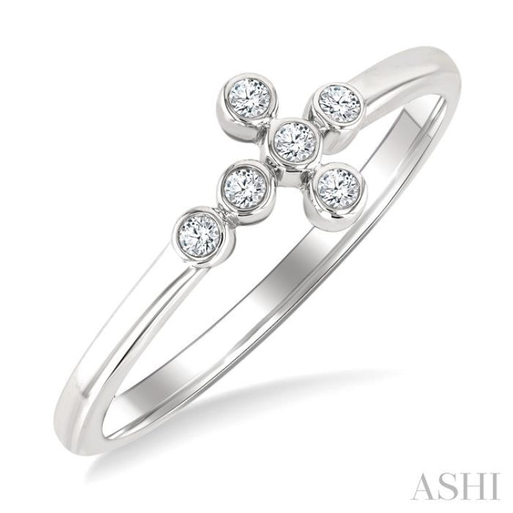 1/20 Ctw Single Cut Diamond 6-Stone Bezel Set Cross Petite Ring in 10K White Gold