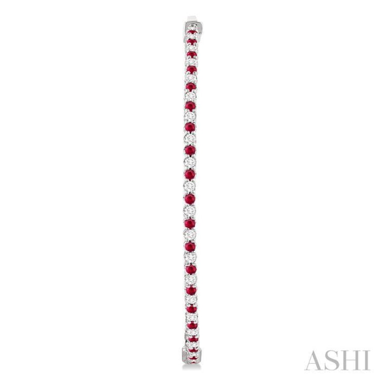 1.6 MM Ruby and Alternating 1 1/2 Ctw Round Cut Inside-Out Diamond Precious Hoop Earrings in 14K White Gold