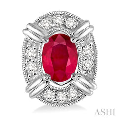 5x3 MM Oval Cut Ruby and 1/10 Ctw Round Cut Diamond Earrings in 14K White Gold