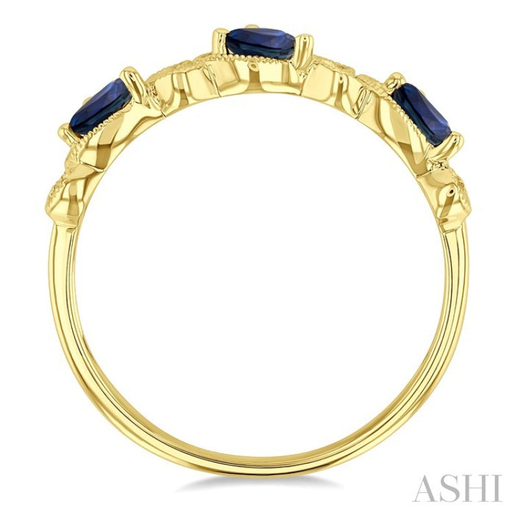 4x3 MM Pear Cut Sapphire and 1/10 Ctw Lattice Round Cut Diamond Precious Band in 14K Yellow Gold