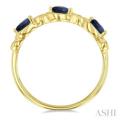 4x3 MM Pear Cut Sapphire and 1/10 Ctw Lattice Round Cut Diamond Precious Band in 14K Yellow Gold