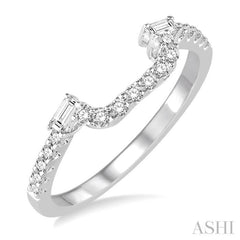 1/4 ctw U-Shape Baguette Accent Round Cut Diamond Wedding Band in 14K White Gold