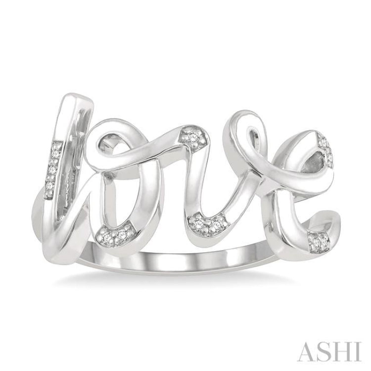 1/20 ctw Love Scribed Round Cut Diamond Ring in Sterling Silver