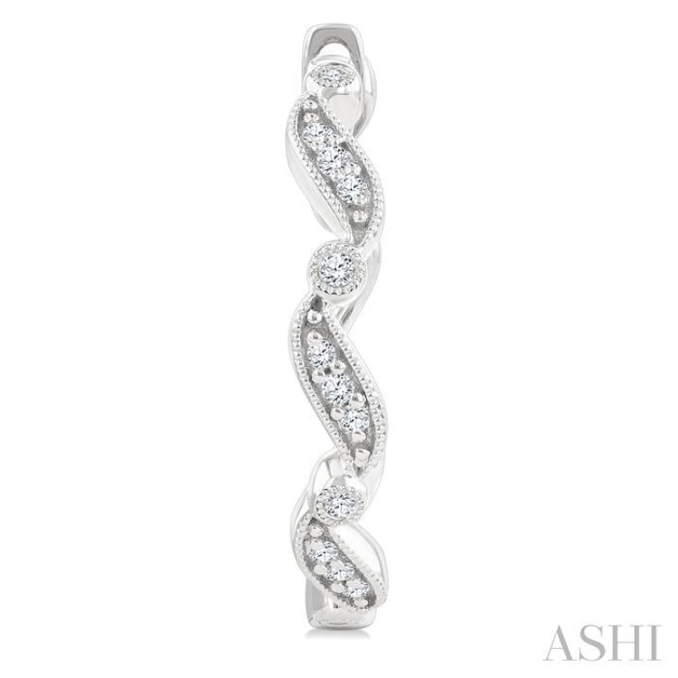 1/8 Ctw Wavy Pattern Round Cut Diamond Fashion Hoop Earrings in 10K White Gold