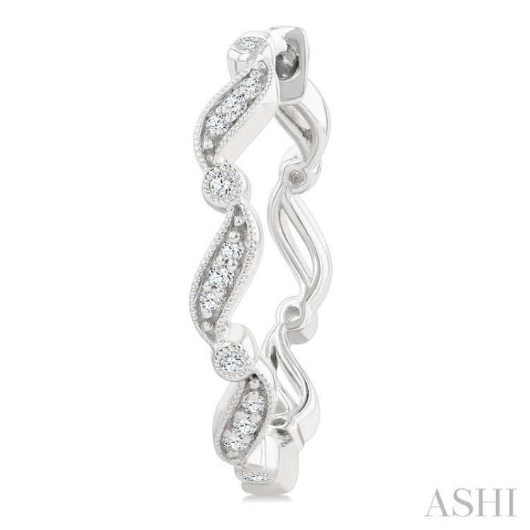 1/8 Ctw Wavy Pattern Round Cut Diamond Fashion Hoop Earrings in 10K White Gold