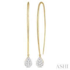1/2 Ctw Pear Shape Dangler Lovebright Round Cut Diamond Earrings in 14K Yellow and White Gold