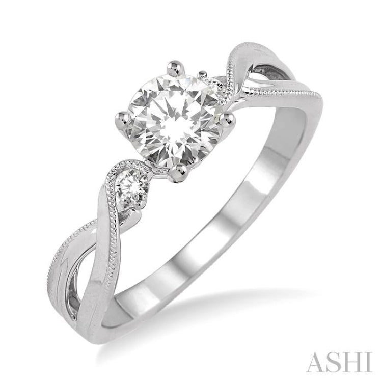 3/8 ctw Diamond Engagement Ring with 1/3 ct Round Cut Center Stone in 14K White Gold