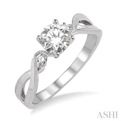 3/8 ctw Diamond Engagement Ring with 1/3 ct Round Cut Center Stone in 14K White Gold