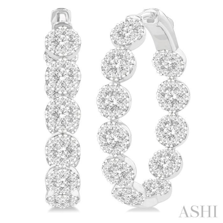 4 1/5 Ctw Circular Link Lovebright In-Out Round Cut Diamond Hoop Earrings in 14K White Gold