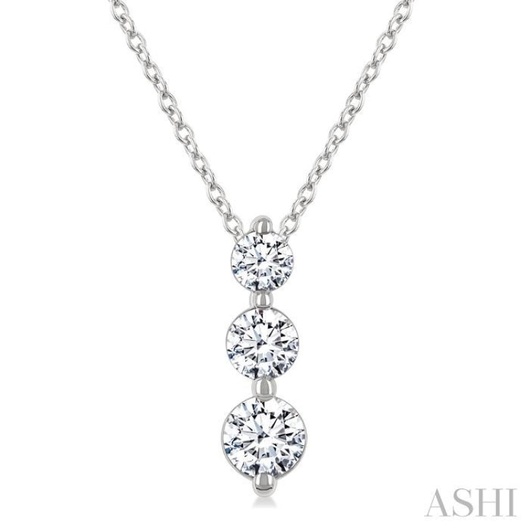 1/2 Ctw Round Cut Diamond Three-Stone Snowman Pendant With Chain in 14K White Gold