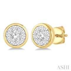 1/3 Ctw Lovebright Round Cut Diamond Bezel Stud Earrings in 14K Yellow and White Gold