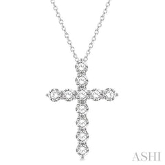 4.00 Ctw Round Cut Diamond Cross Pendant in 14K White Gold with Chain