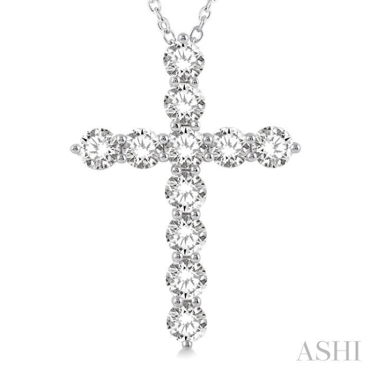 4 Ctw Round Cut Diamond Cross Pendant in 14K White Gold with Chain