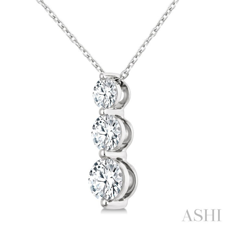 1 Ctw Round Cut Diamond Three-Stone Snowman Pendant With Chain in 14K White Gold