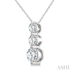 3/4 Ctw Round Cut Diamond Three-Stone Snowman Pendant With Chain in 14K White Gold