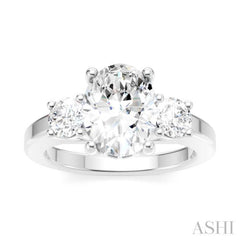 1/2 Ctw Tri-Mount Past, Present and Future Oval Shape Center Round Cut Diamond Semi-Mount Engagement Ring in 14K White Gold