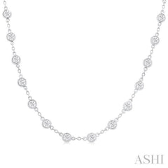 4 Ctw Bezel Set Round Cut Diamond Station Necklace in 14K White Gold