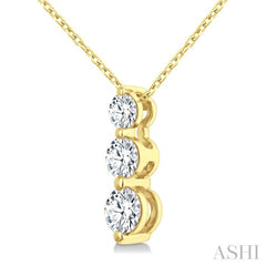 1/2 Ctw Round Cut Diamond Three-Stone Snowman Pendant With Chain in 14K Yellow Gold