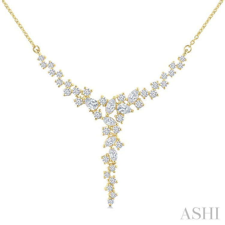 1 Ctw Waterfall Mixed Cut Diamond Scatter Necklace in 14K Yellow Gold