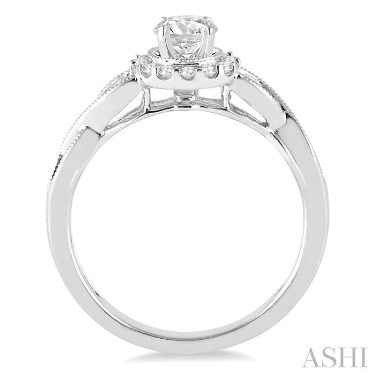 1/2 ctw Diamond Engagement Ring with 1/5 ct Round Cut Center Stone in 14K White Gold