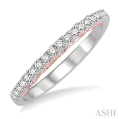 1/5 Ctw Milgrain Gallery Round Cut Diamond Wedding Band in 14K White and Rose Gold