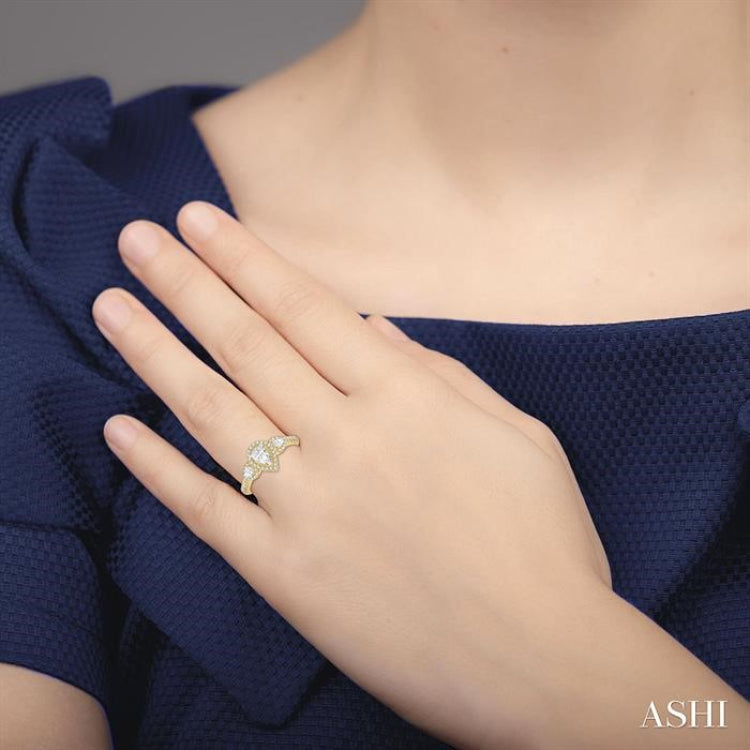 5/8 Ctw Pear Shape Past, Present & Future Round Cut Diamond Semi-Mount Engagement Ring in 14K Yellow and White Gold