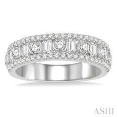 1 Ctw Baguette & Round Cut Diamond Fashion Band in 14K White Gold