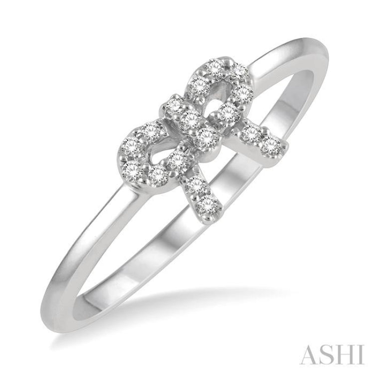 1/10 Ctw Bow Cutout Single Cut Diamond Petite Fashion Ring in 10K White Gold