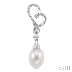 8x6 MM Cultured Pearls and 1/20 ctw Round Cut Diamond Earrings in 10K White Gold