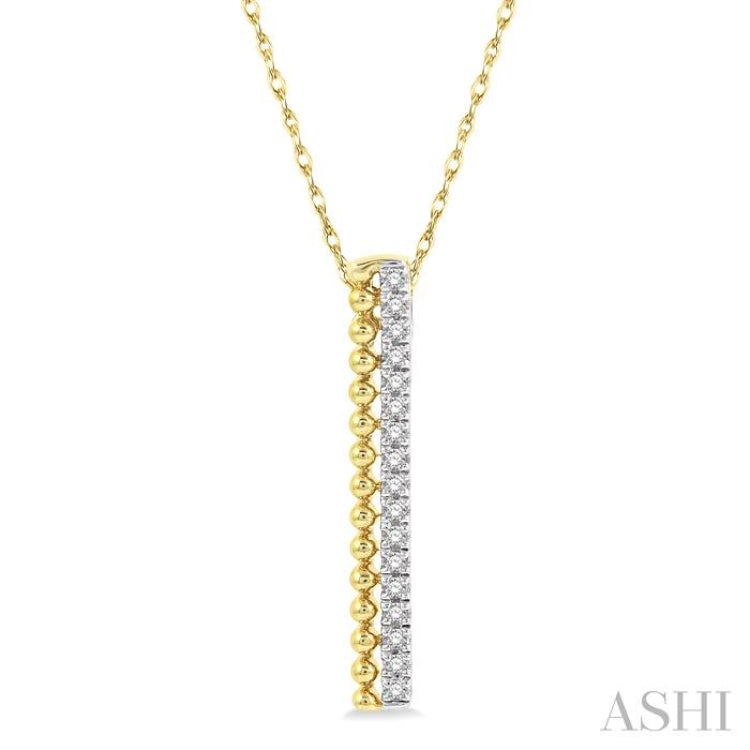 1/6 Ctw Circular Bead & Round Cut Bead Bijoux Diamond Bar Pendant With Chain in 14K Yellow Gold