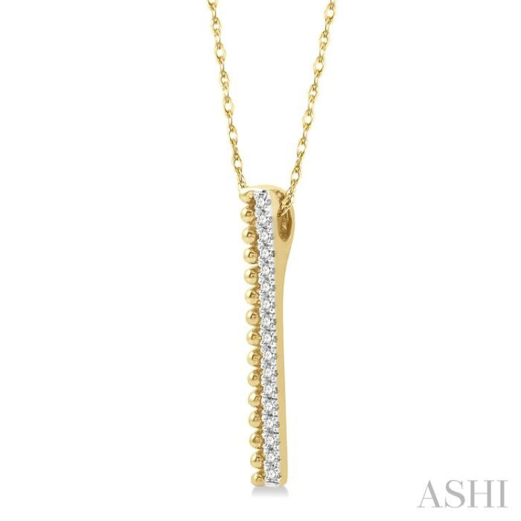 1/6 Ctw Circular Bead & Round Cut Bead Bijoux Diamond Bar Pendant With Chain in 14K Yellow Gold