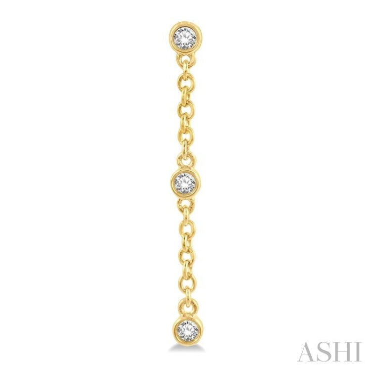 1/6 Ctw Circular Shape 3-Station Round Cut Diamond Drop Earrings in 10K Yellow Gold