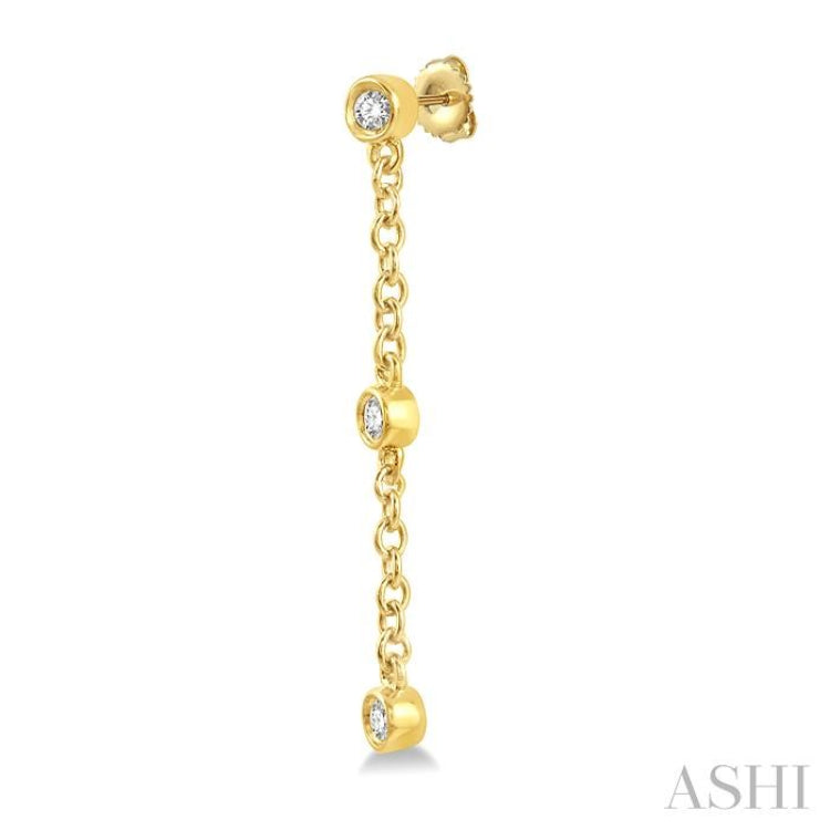 1/6 Ctw Circular Shape 3-Station Round Cut Diamond Drop Earrings in 10K Yellow Gold