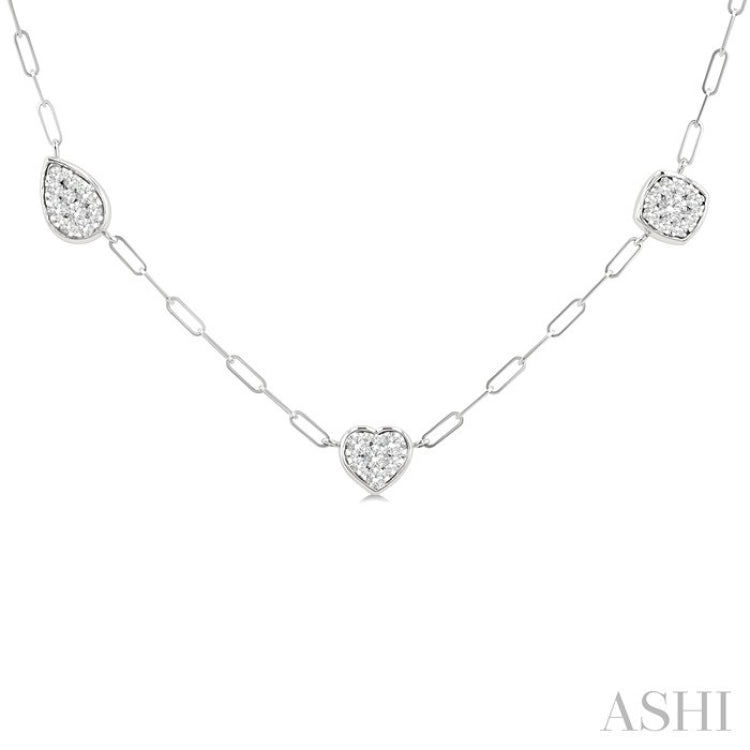 3/4 Ctw Lovebright Mixed Shape Mount Round Cut Diamond Station Necklace in 14K White Gold