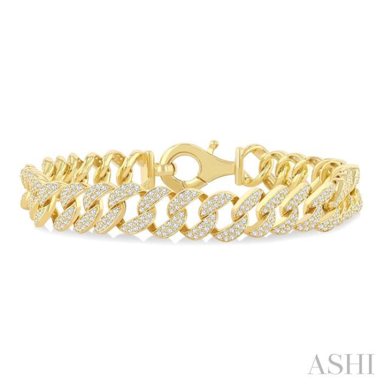 3 Ctw Round Cut Diamond Cuban Link Bracelet in 14K Yellow Gold