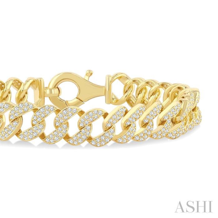 3 Ctw Round Cut Diamond Cuban Link Bracelet in 14K Yellow Gold