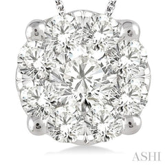 1 1/2 Ctw Lovebright Round Cut Diamond Pendant in 14K White Gold with Chain