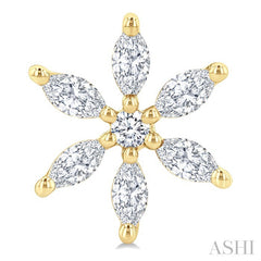 3/8 Ctw Floral Motif Marquise and Round Cut Diamond Fashion Stud Earrings in 14K Yellow Gold