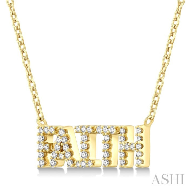 1/6 Ctw 'FAITH' Block Round Cut Diamond Necklace in 10K Yellow Gold