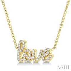 1/6 Ctw 'love' Script Round Cut Diamond Necklace in 10K Yellow Gold